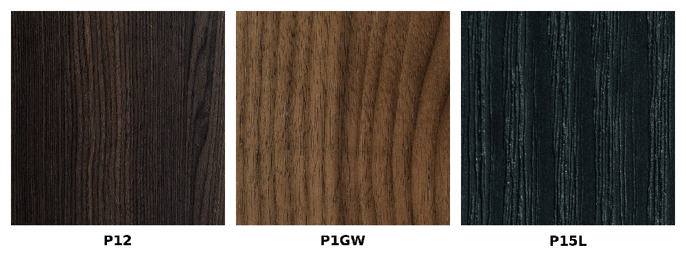 Χρώματα ξύλου Calligaris P12 σκούρο καφέ, P1GW καρυδί και P15L μαύρο για τραπεζαρία, μπουφέ, καρέκλα και τραπεζάκι σαλονιού